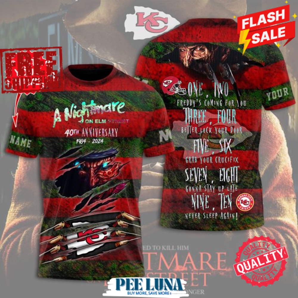 Personalized Freddy Krueger x Kansas City Chiefs 3D T-Shirt PLU 169