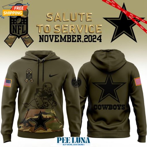 Men’s Dallas Cowboys Nike Camo 2024 Salute to Service Club Fleece Pullover Hoodie