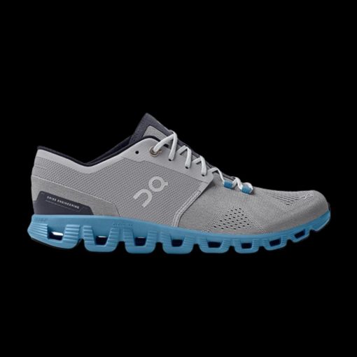 On Cloud X Grey on Blue Shoes