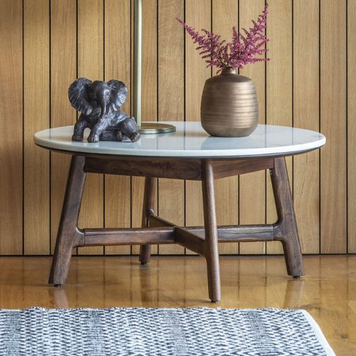 Akari Mid-Century Walnut Coffee Table with White Marble Top