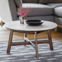 Akari Mid Century Walnut Coffee Table with White Marble Top4