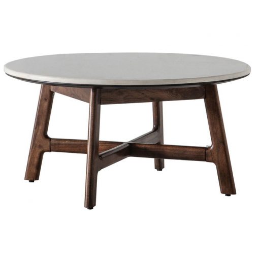 Akari Mid-Century Walnut Coffee Table with White Marble Top