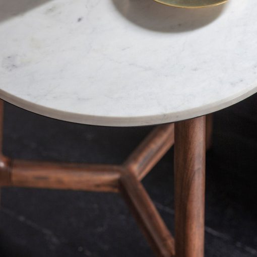 Akari Mid-Century Walnut Side Table with White Marble Top