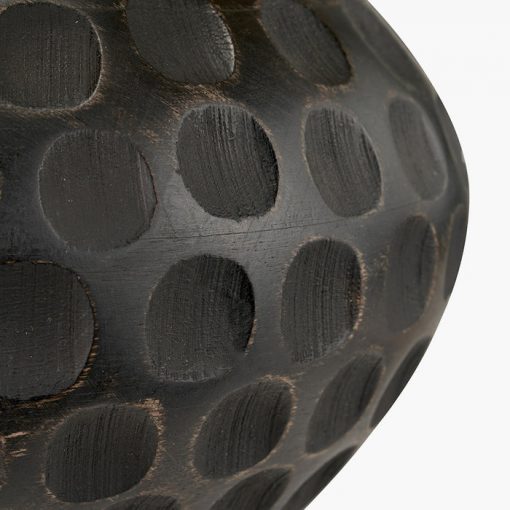 Antique Black Mango Wood Table Lamp – Textured Base & Natural Linen Shade