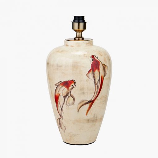 Artistic Natural Ceramic Table Lamp Base – Hand Painted Koi Design & LED Compatible