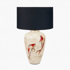 Artistic Natural Ceramic Table Lamp Base – Hand Painted Koi Design & LED Compatible5