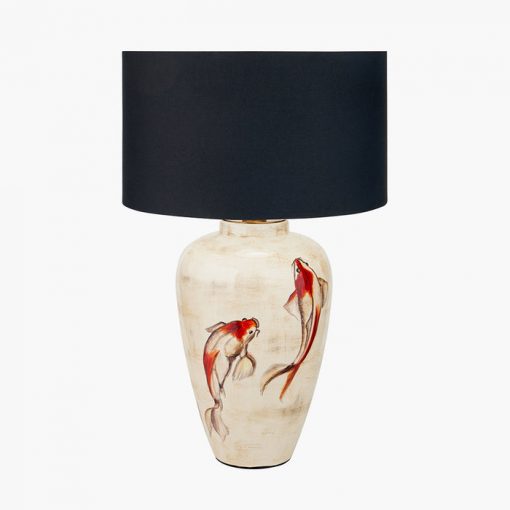 Artistic Natural Ceramic Table Lamp Base – Hand Painted Koi Design & LED Compatible